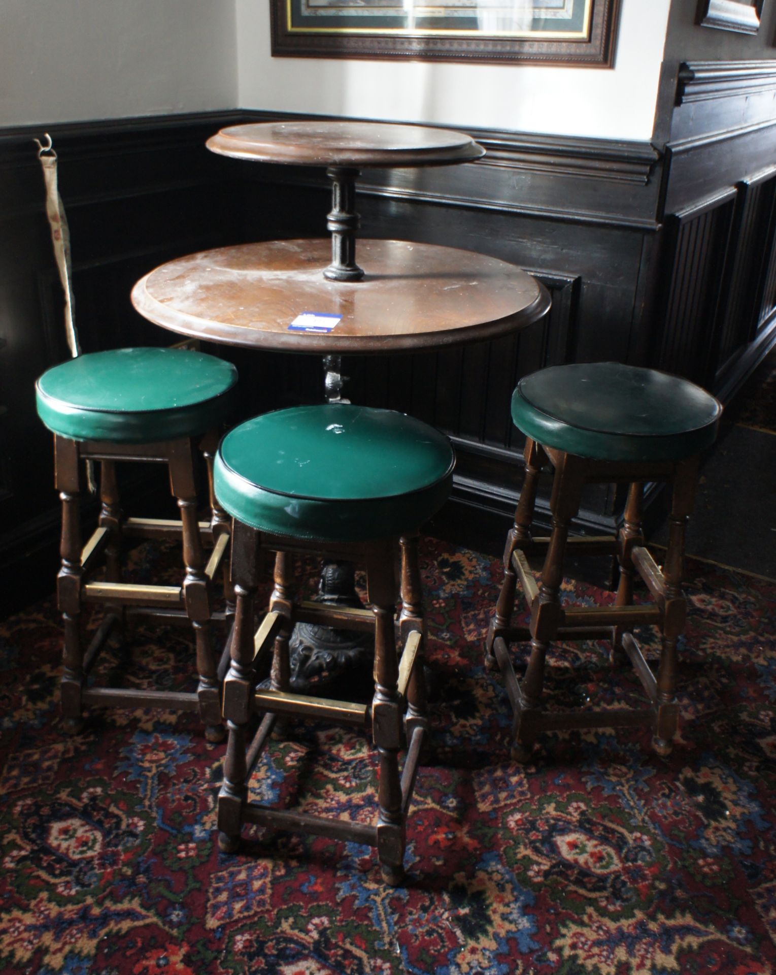 2 tier poser table with cast iron base & 3 Stools