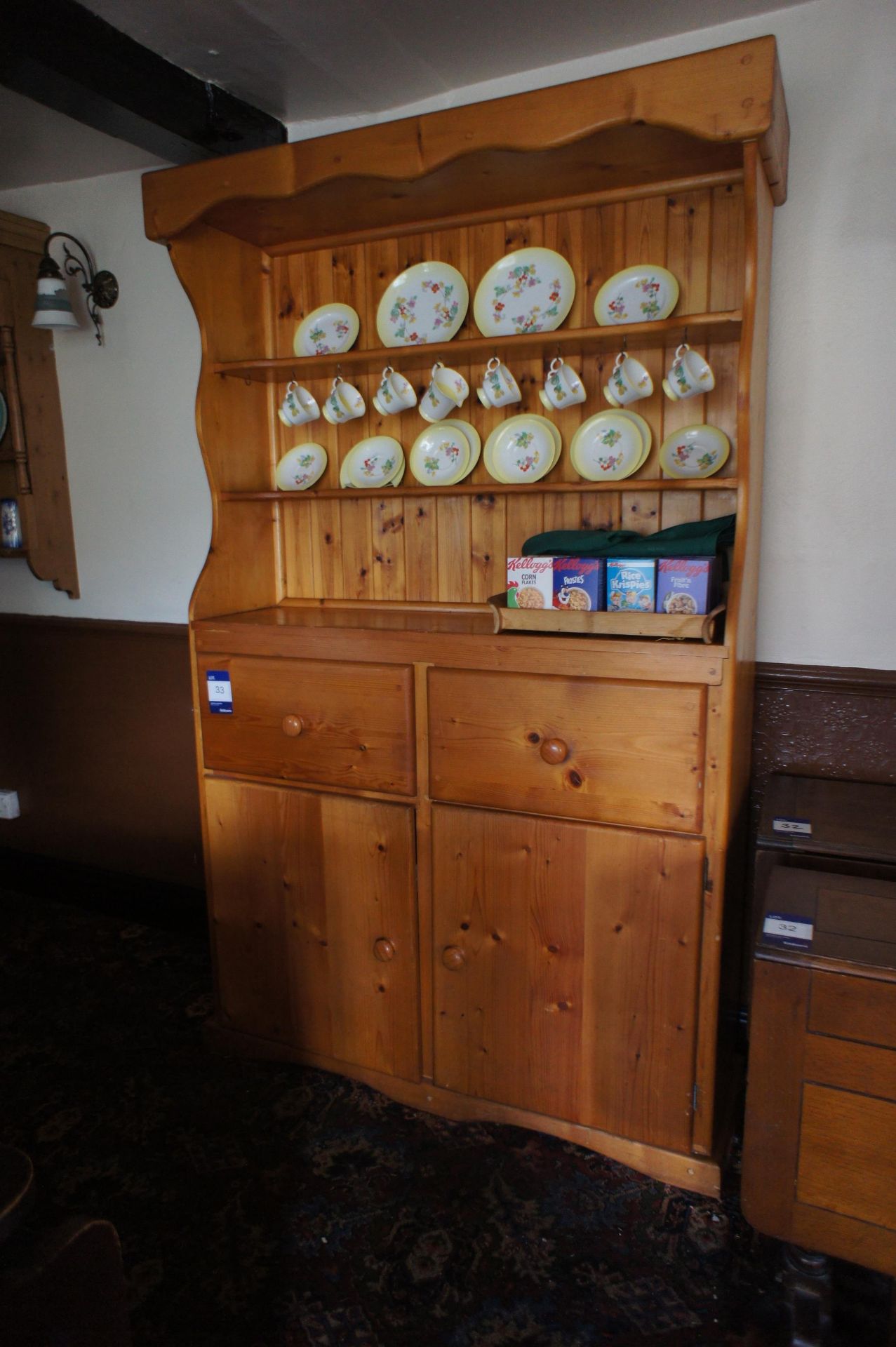 Pine dresser with Fenton tea set