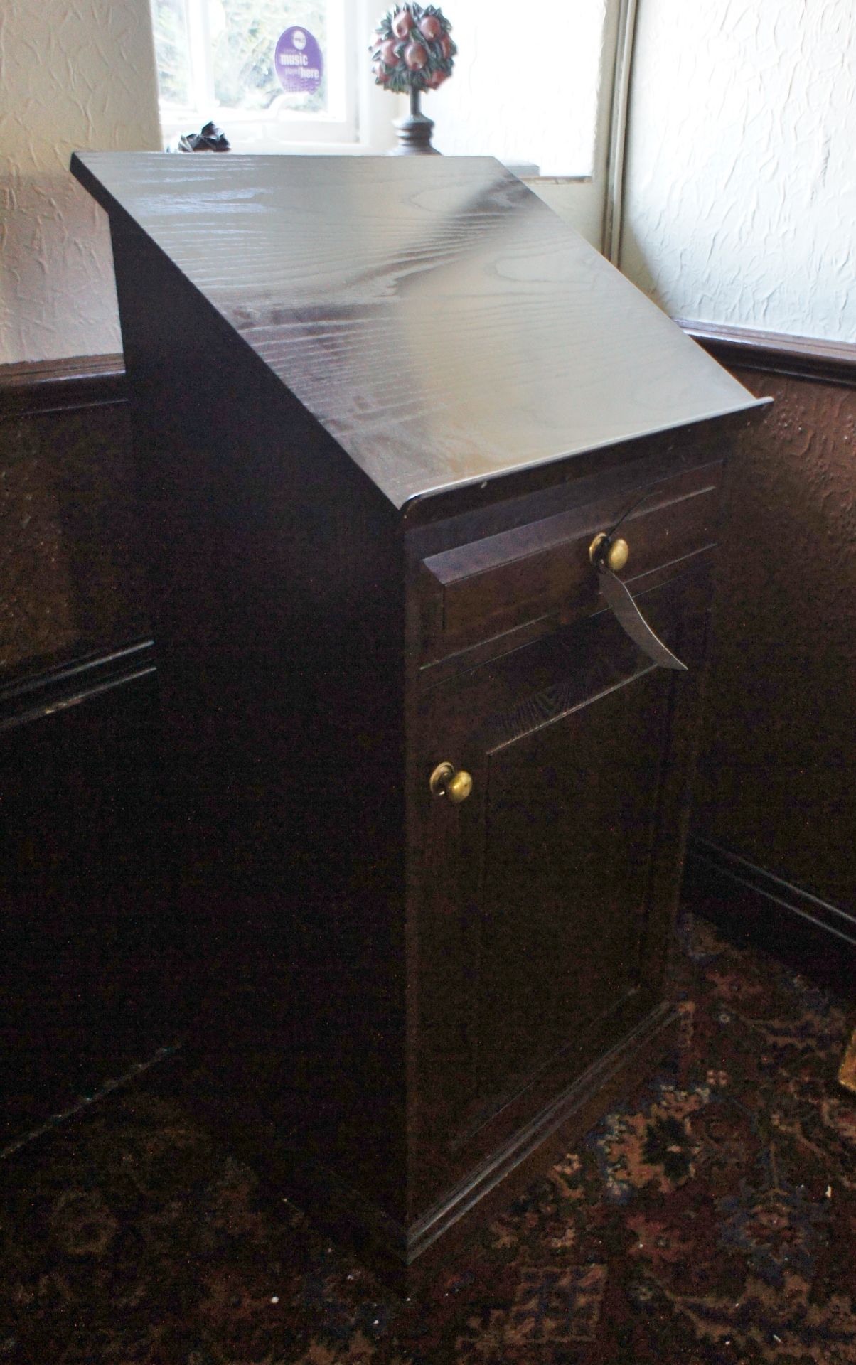 Dark oak effect single drawer cupboard lectern - Image 4 of 5