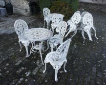 3 x Wrought iron tables with 9 matching chairs