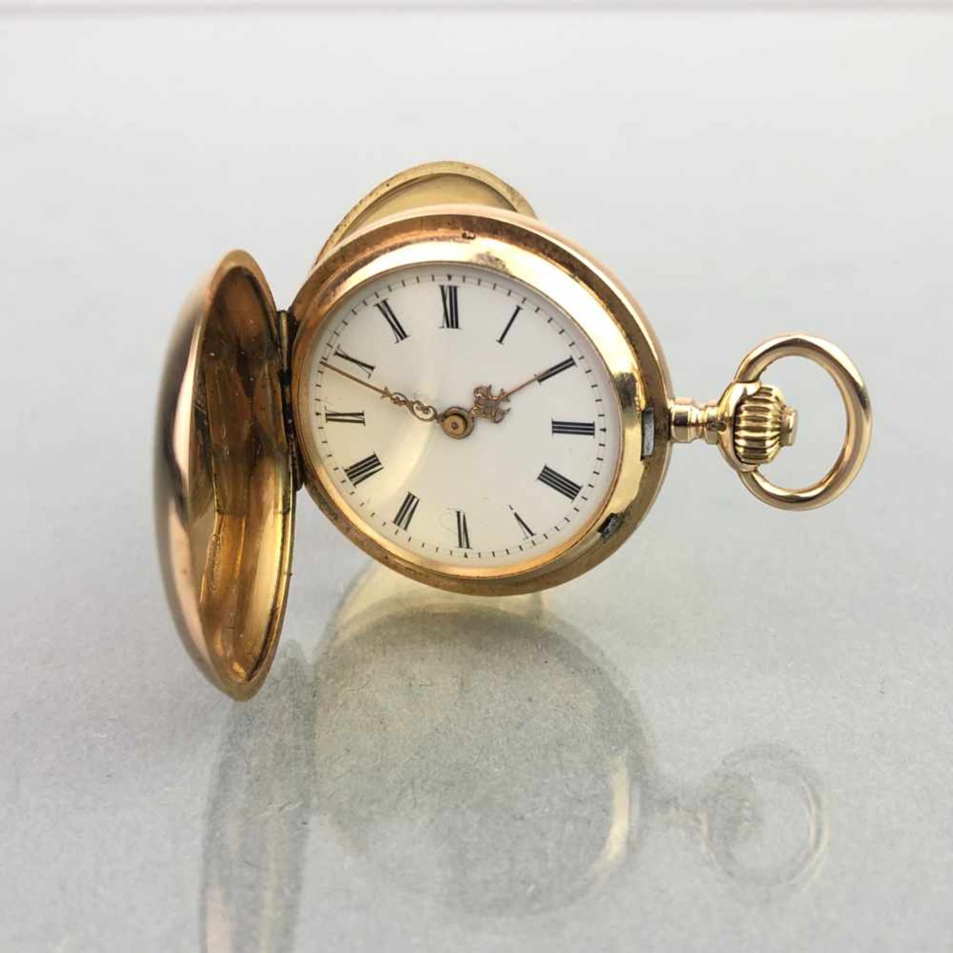 Damen-Savonette / Sprungdeckeltaschenuhr, Dreideckel Gold 585, fein graviert, Zylinderhemmung, - Image 2 of 7