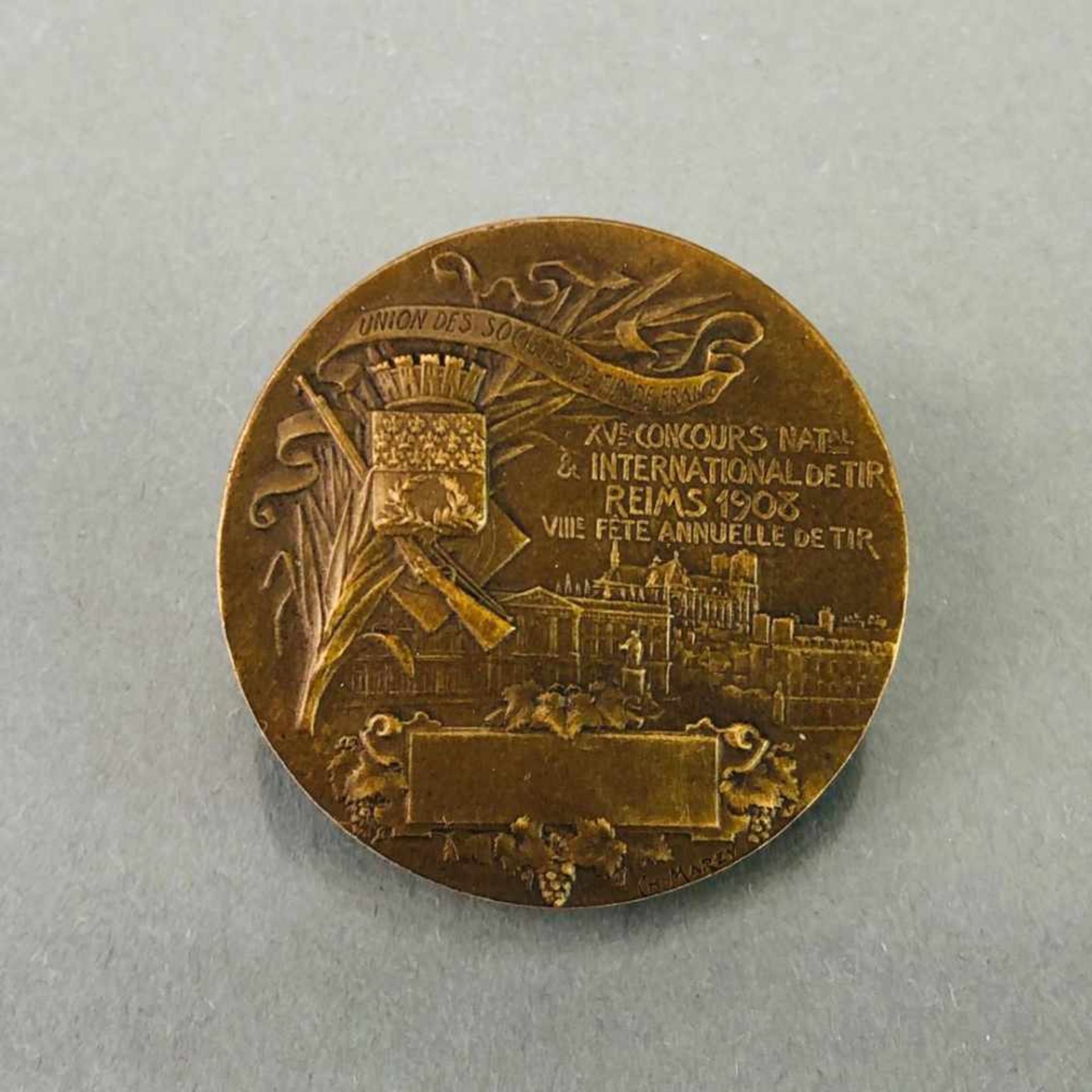 Bronze-Medaille 1908 Frankreich: 'XV. Internationaler Schützenwettbewerb in Reims' von Charles G. de - Bild 2 aus 2