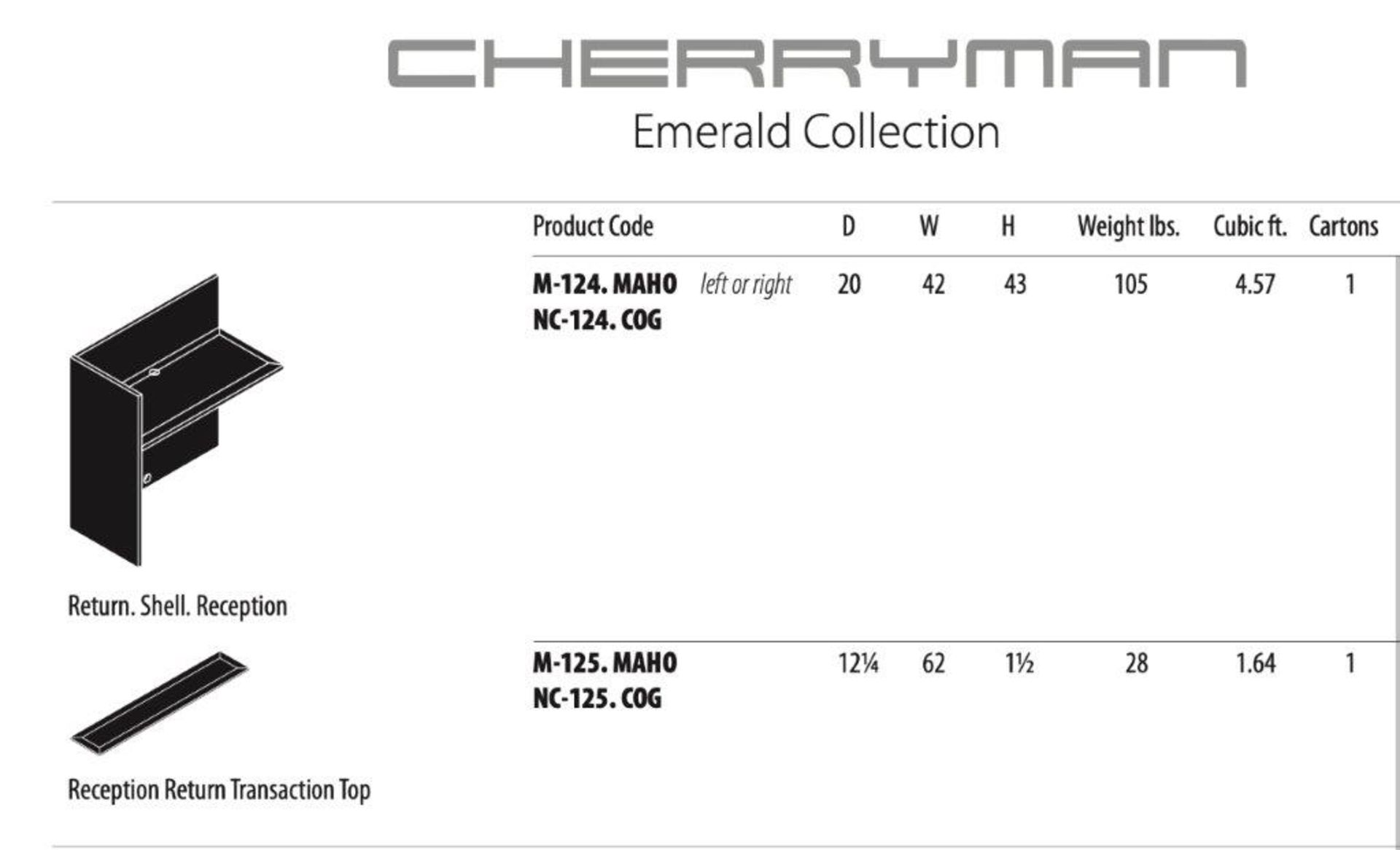 Cherryman Emerald Collection Mahogany Reception Trans Return Top (M125) (Original List price - Image 2 of 2