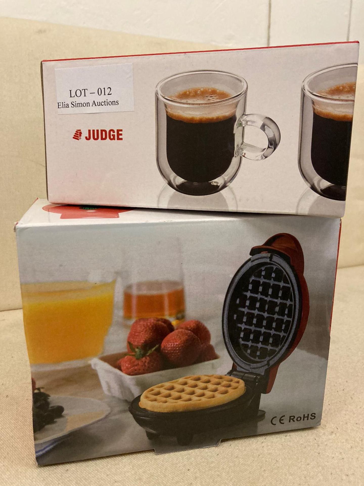 MINI WAFFEL MAKER AND JUDGE SET OF TWO DOUBLE WALLED ESPRESSO GLASSES