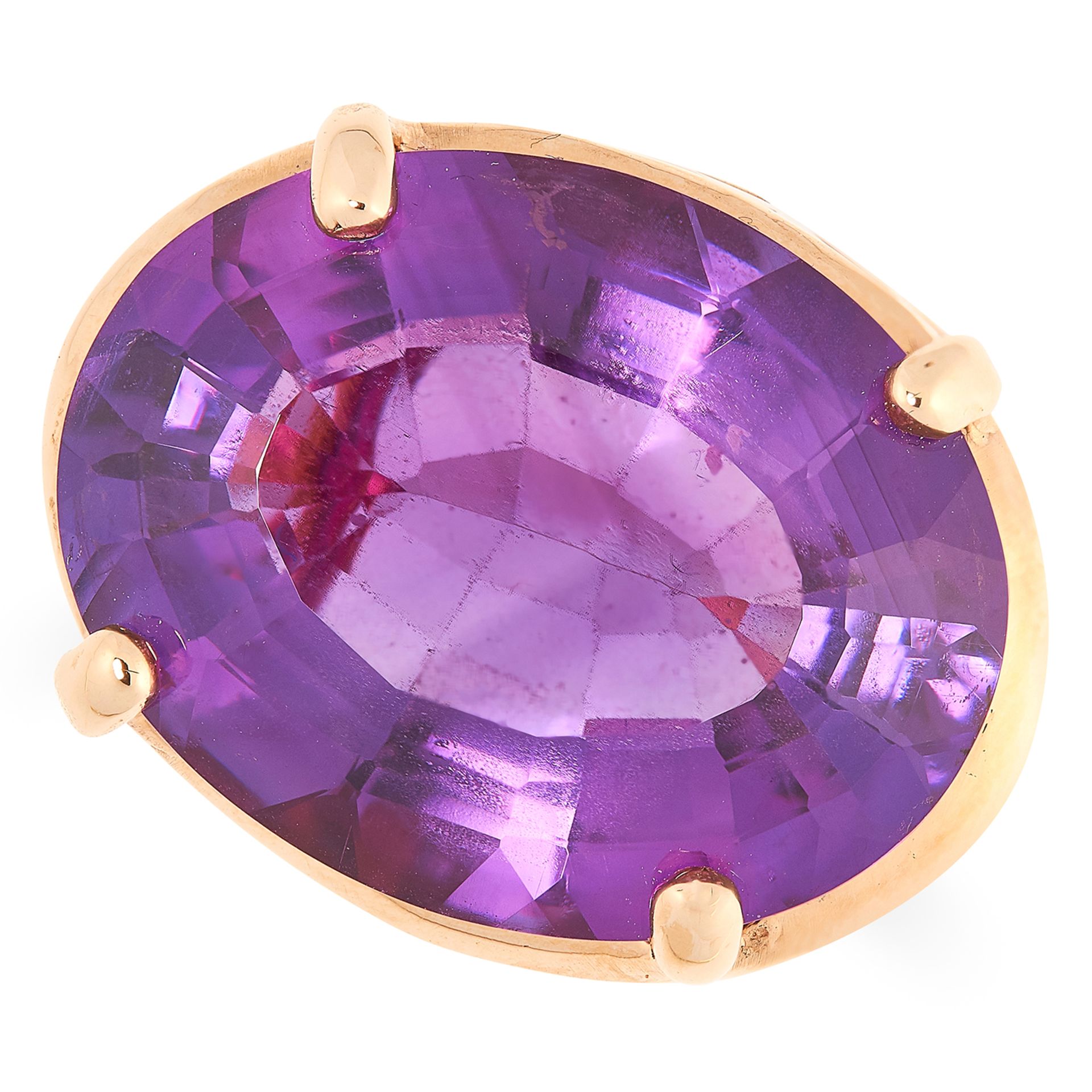 AMETHYST DRESS RING set with a large oval cut amethyst, size K / 5, 17.1g.