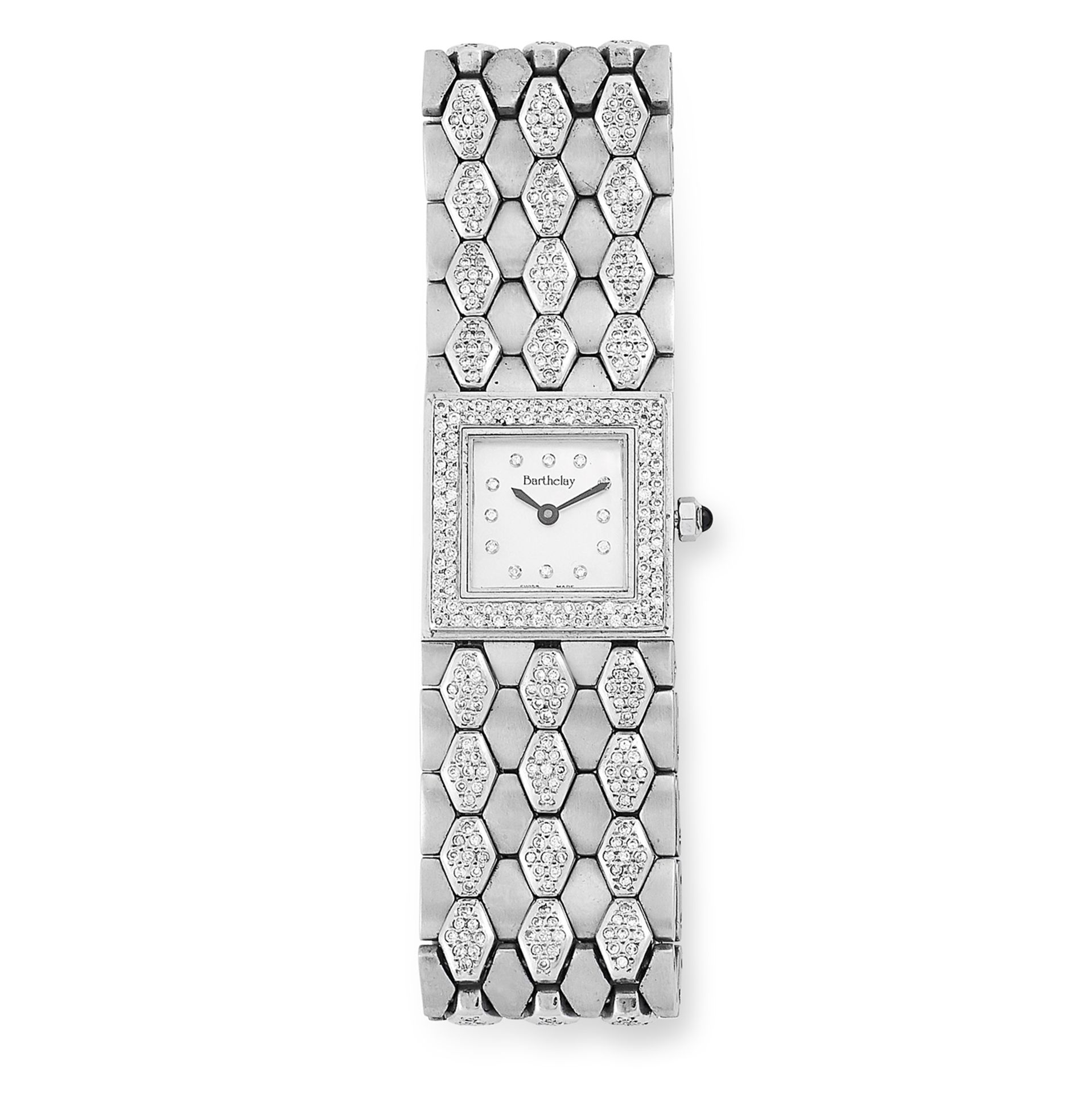 LADIES LES SLOANES DIAMOND WATCH, BARTHELAY set with round cut diamonds, 17cm, 90g.