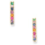 GEMSET HOOP EARRINGS set with multicoloured round cut corundum, 1,2cm, 2.6g.