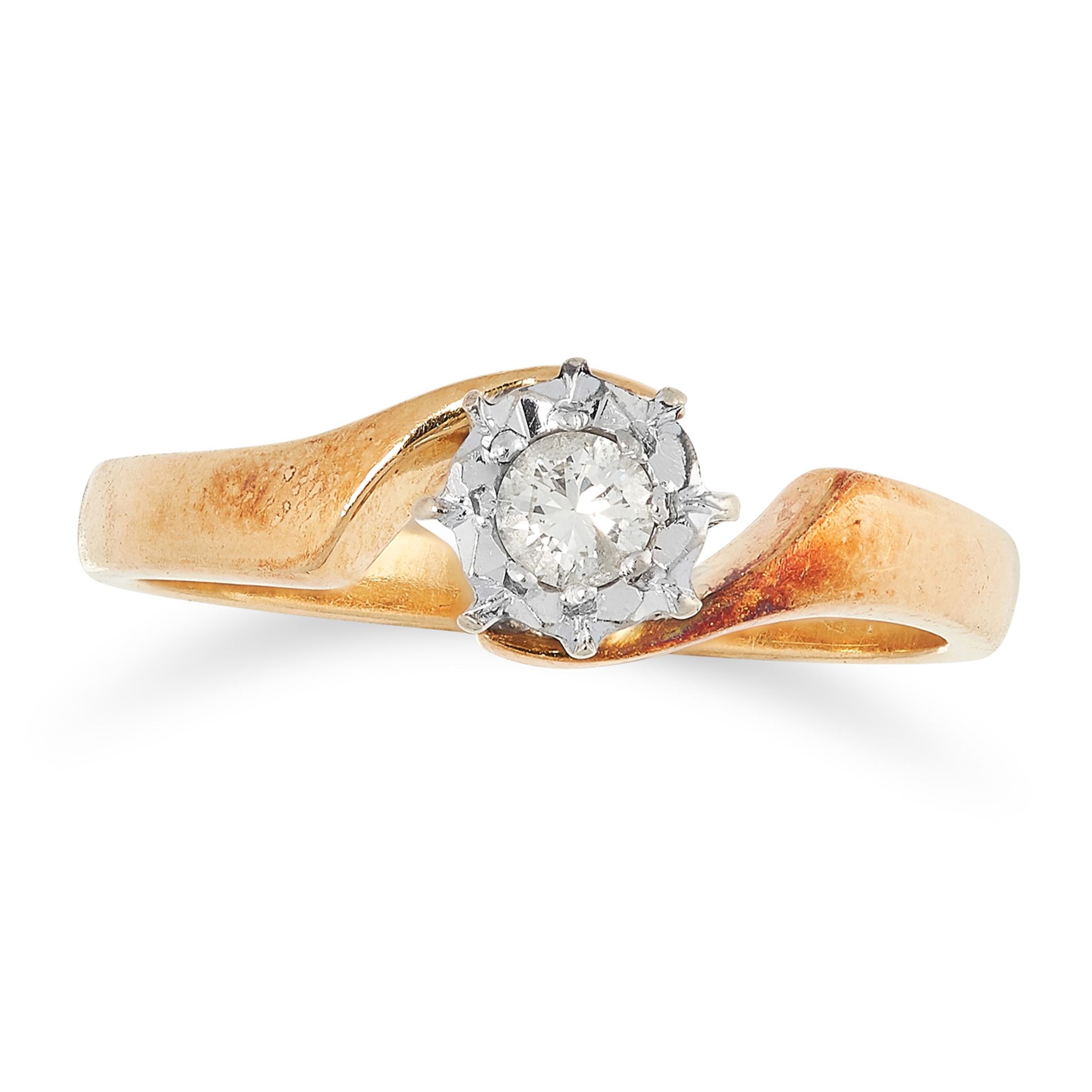 DIAMOND DRESS RING set with a round cut diamond, size L / 6, 3.4g.