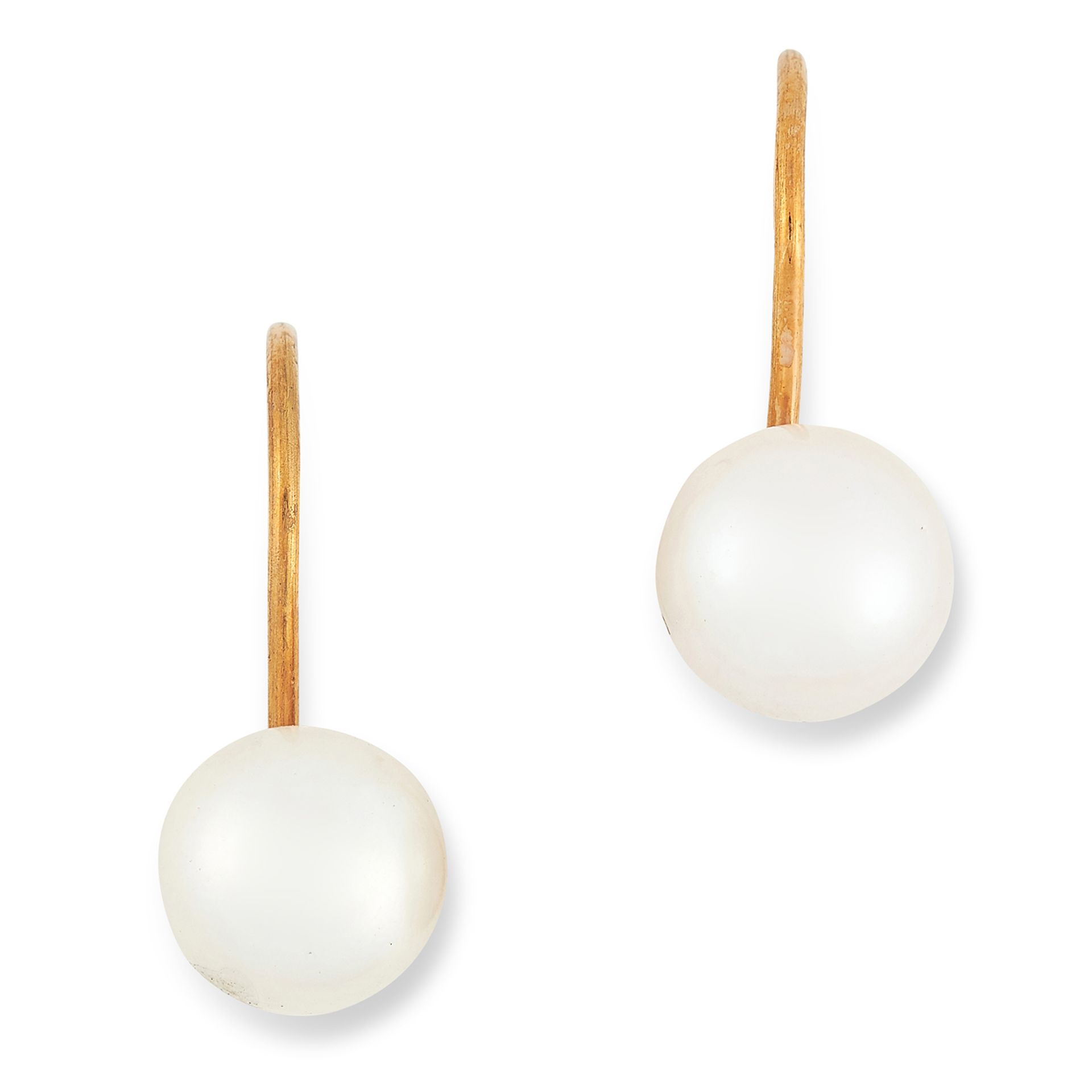 PEARL EARRINGS the pearls set on french hooks, unmarked gold, 1.8cm, 2.2g.