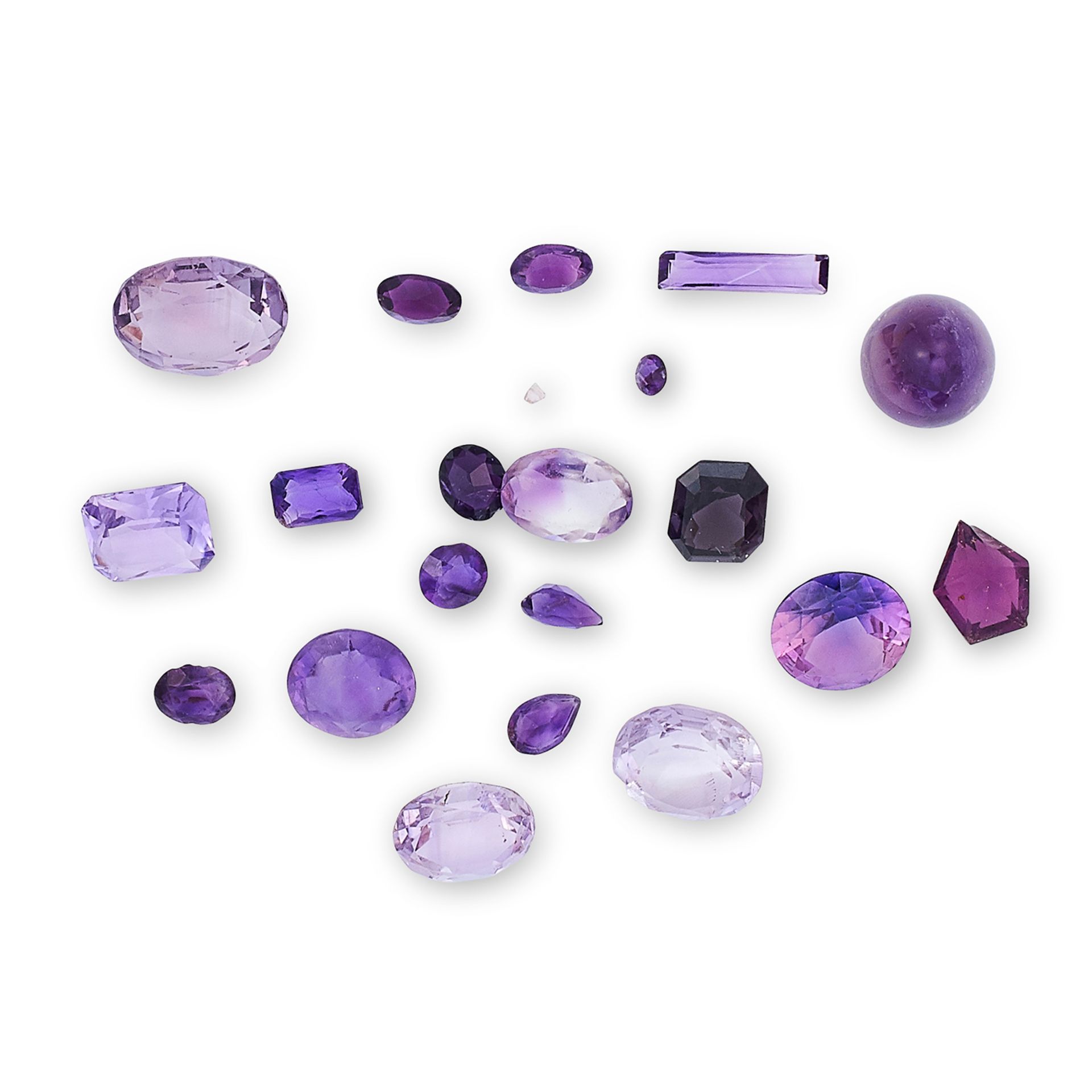 PARCEL OF MIXED CUT AMETHYSTS including a cabochon, 46.5 carat total weight.