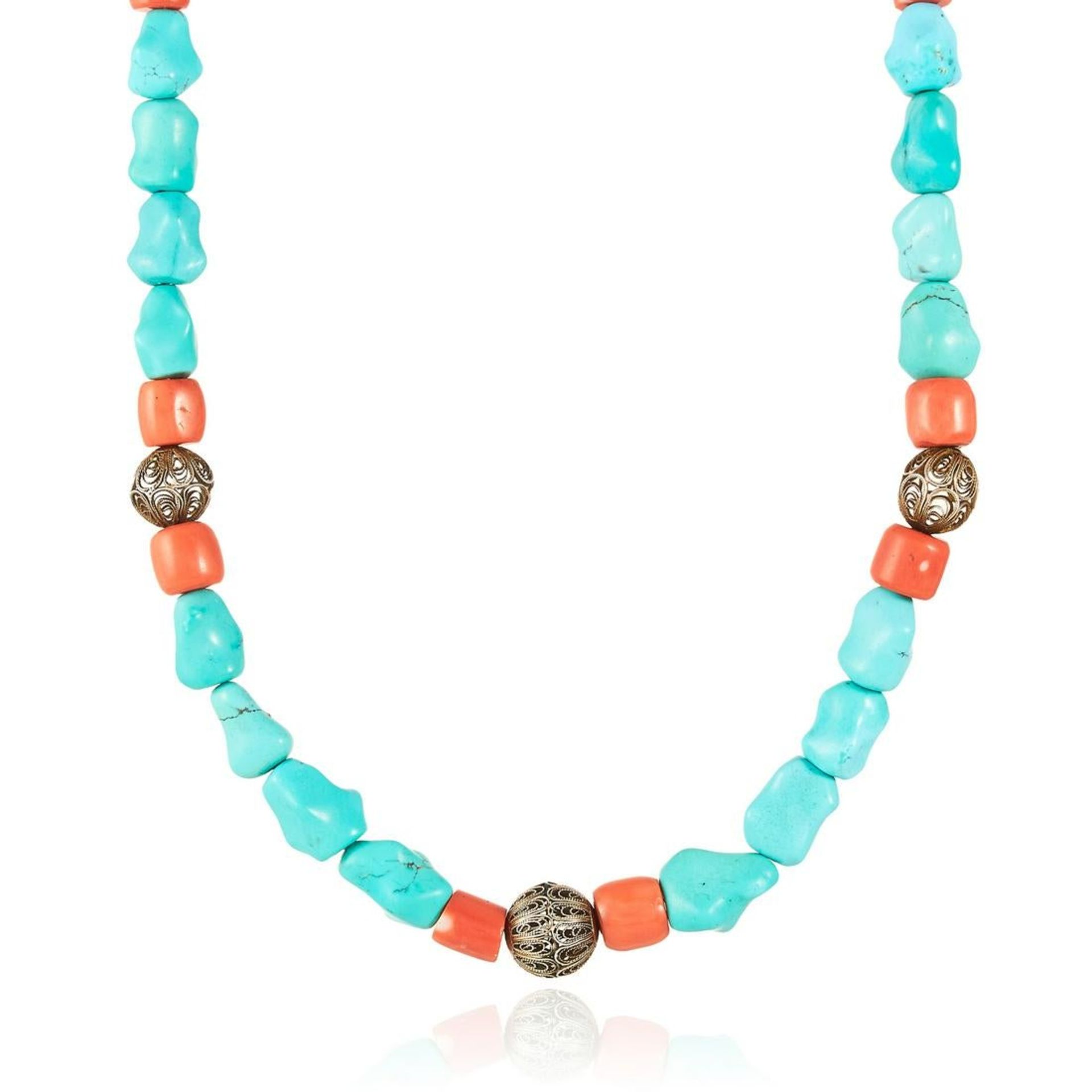 MIXED LOT OF THREE GEMSTONE BEAD NECKLACES comprising of various blue and orange beads including