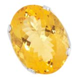 CITRINE DRESS RING set with a large oval cut citrine, size L / 5.5, 11.4g.