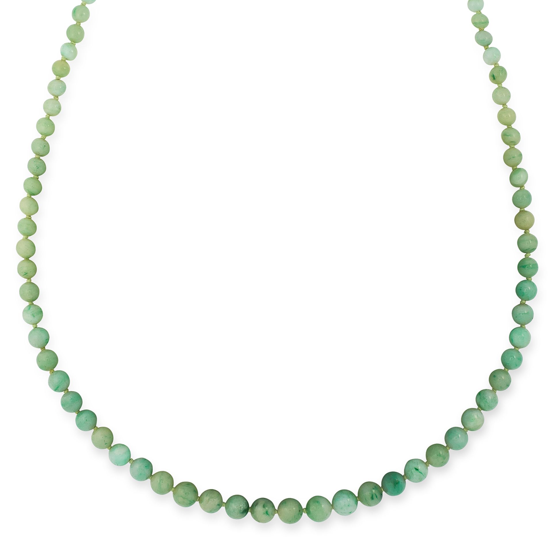 JADE BEAD NECKLACE comprising of a single strand of polished jade beads, 76cm, 58.5g.