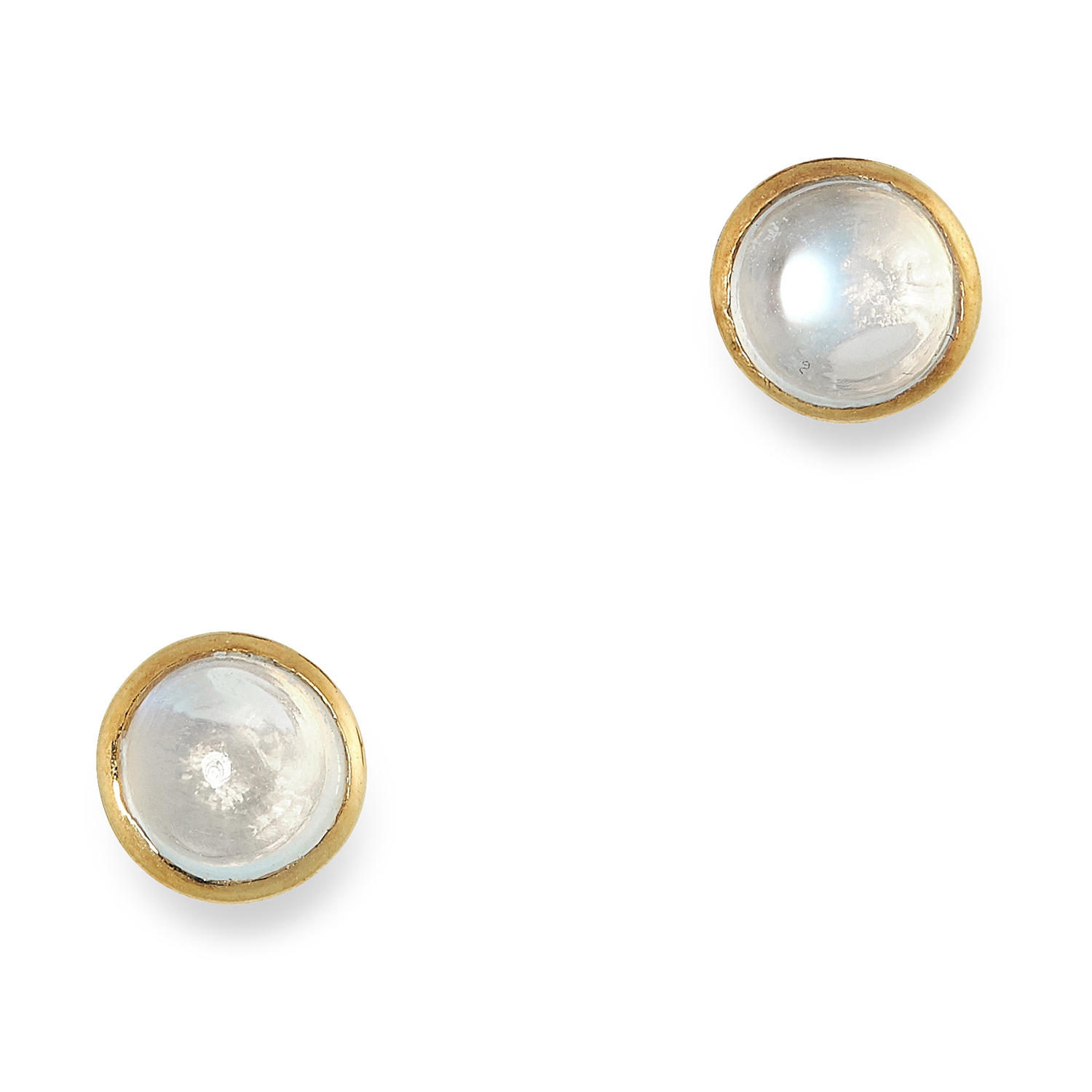 MOONSTONE STUD EARRINGS set with cabochon moonstones, 0.6cm, 1.2g.