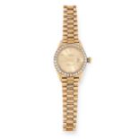 LADIES DATEJUST WRISTWATCH, ROLEX with gold dial and round cut diamond bezel, signed Rolex and