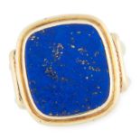 LAPIS LAZULI SIGNET RING set with a polished lapis lazuli stone within a seal ring style mount, size
