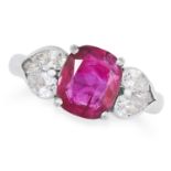 2.45 CARAT BURMA NO HEAT RUBY AND DIAMOND RING comprising of a cushion cut Burma ruby of 2.45 carats