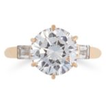 3.02 CARAT DIAMOND RING set with a round cut diamond of approximately 3.02 carats, with baguette cut