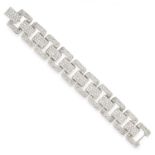 DIAMOND FANCY LINK BRACELET in Art Deco design, the rectangular open fancy links set with round