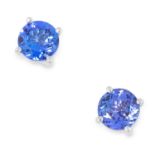 2.40 CARAT TANZANITE STUD EARRINGS each set with a round cut tanzanite totalling approximately 2.