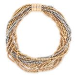 TRICOLOUR BEAD AND DIAMOND TORSADE NECKLACE, POIRAY set with twelve rows of tricolour beads and a