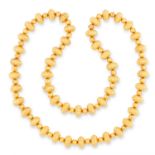 GOLD BEAD NECKLACE, ILIAS LALAOUNIS comprising of alternating small and large textured gold beads,