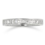 DIAMOND HALF ETERNITY RING set with step cut diamonds, size O / 7, 3.6g.