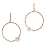 DIAMOND HOOP EARRINGS each designed as a hoop set with round cut champagne diamonds and accented