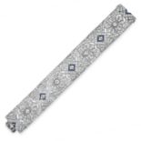 AN ANTIQUE ART DECO DIAMOND AND SAPPHIRE BRACELET set with old cut diamonds totalling