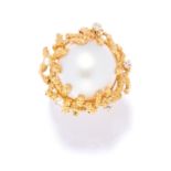 PEARL AND DIAMOND RING, BEN ROSENFELD, CIRCA 1976-77 comprising of a mabe pearl in abstract border