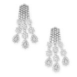 DIAMOND CHANDELIER EARRINGS each comprising of three articulated drops set with round and pear cut