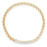 FANCY LINK COLLAR NECKLACE, CARTIER comprising of an elongated gold plaque on a fancy curb link