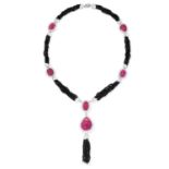 RUBY, DIAMOND AND ONYX NECKLACE, MICHAEL DELLA VALLE comprising of strands of faceted onyx beads