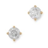 2.0 CARAT DIAMOND STUD EARRINGS each set with a round brilliant cut diamond of 1.0 carats, totalling