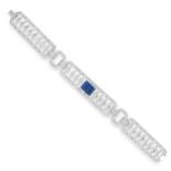 SAPPHIRE AND DIAMOND BRACELET in Art Deco design set with round cut diamonds totalling approximately