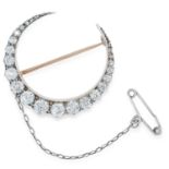 ANTIQUE DIAMOND CRESCENT MOON BROOCH set with old cut diamonds, totalling 2.20 - 2.80 carats 3cm,