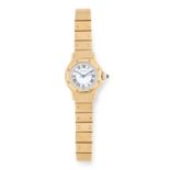 LADIES SANTOS OCTAGON WRISTWATCH, CARTIER in yellow gold with white dial and a sapphire crown,