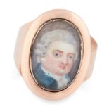 ANTIQUE PORTRAIT MINIATURE MOURNING RING set with a portrait depicting a gentleman, size K / 5, 3.