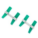 A PAIR OF CHRYSOPRASE CUFFLINKS, BOUCHERON each set with two polished chrysoprase batons, signed