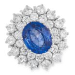 3.70 CARAT SAPPHIRE AND DIAMOND CLUSTER RING set with an oval cut sapphire of approximately 3.70