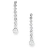 DIAMOND DROP EARRINGS set with approximately 1.40 carats of round cut diamonds, 2.7cm, 3.9g.