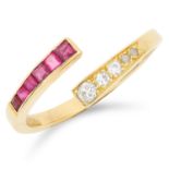 A RUBY AND DIAMOND OPEN BAND RING, ANDREW GRIMA, CIRCA 1960 set with round and rose cut diamonds and