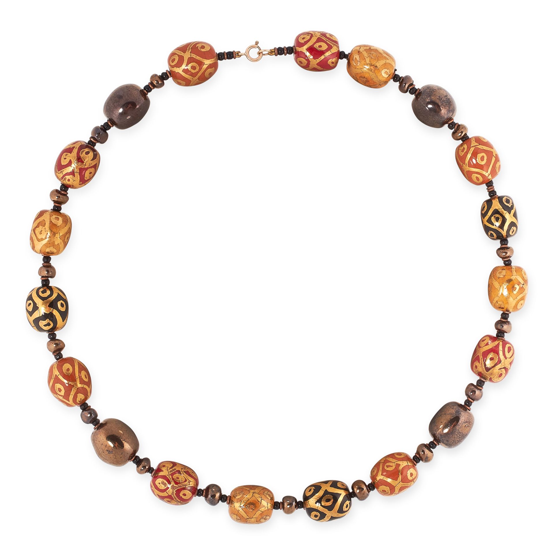 PAINTED WOODEN BEAD NECKLACE comprising of a single row of painted beads, 56cm, 110.1g.