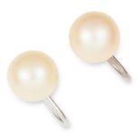 PEARL EARRINGS each set with a pearl approximately 8.3mm, 2.6g.