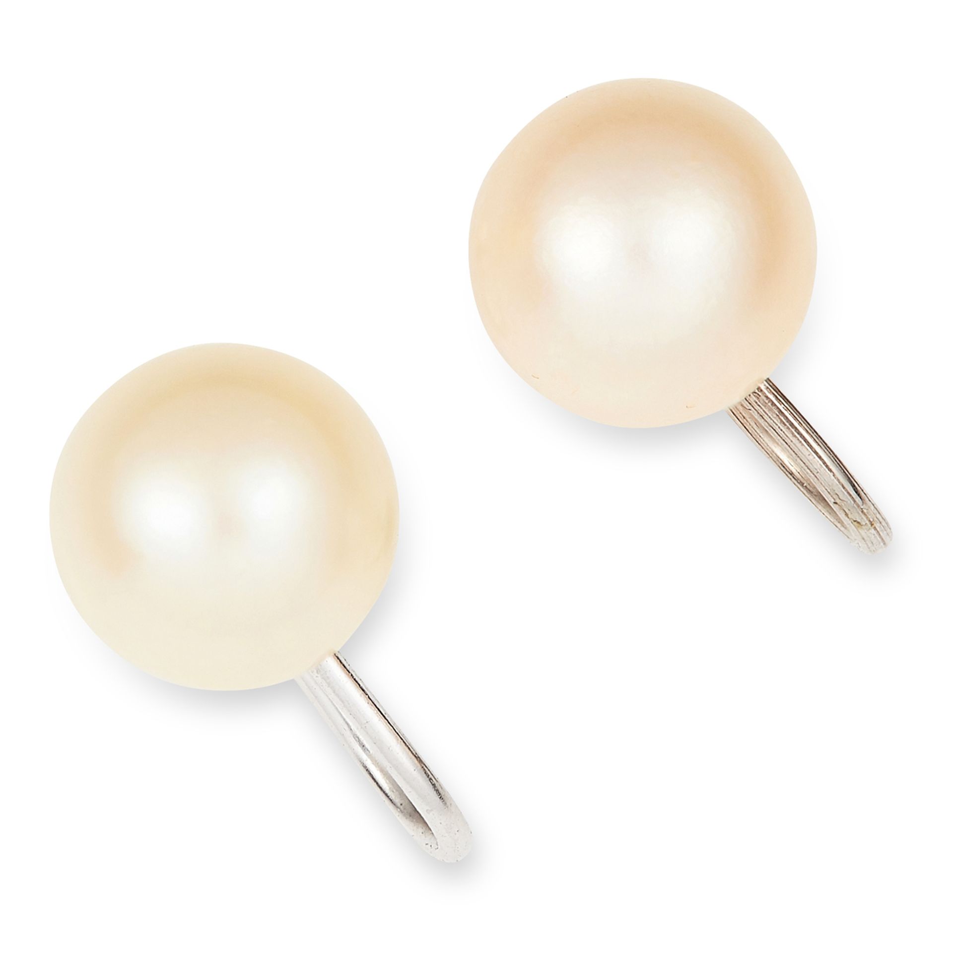 PEARL EARRINGS each set with a pearl approximately 8.3mm, 2.6g.