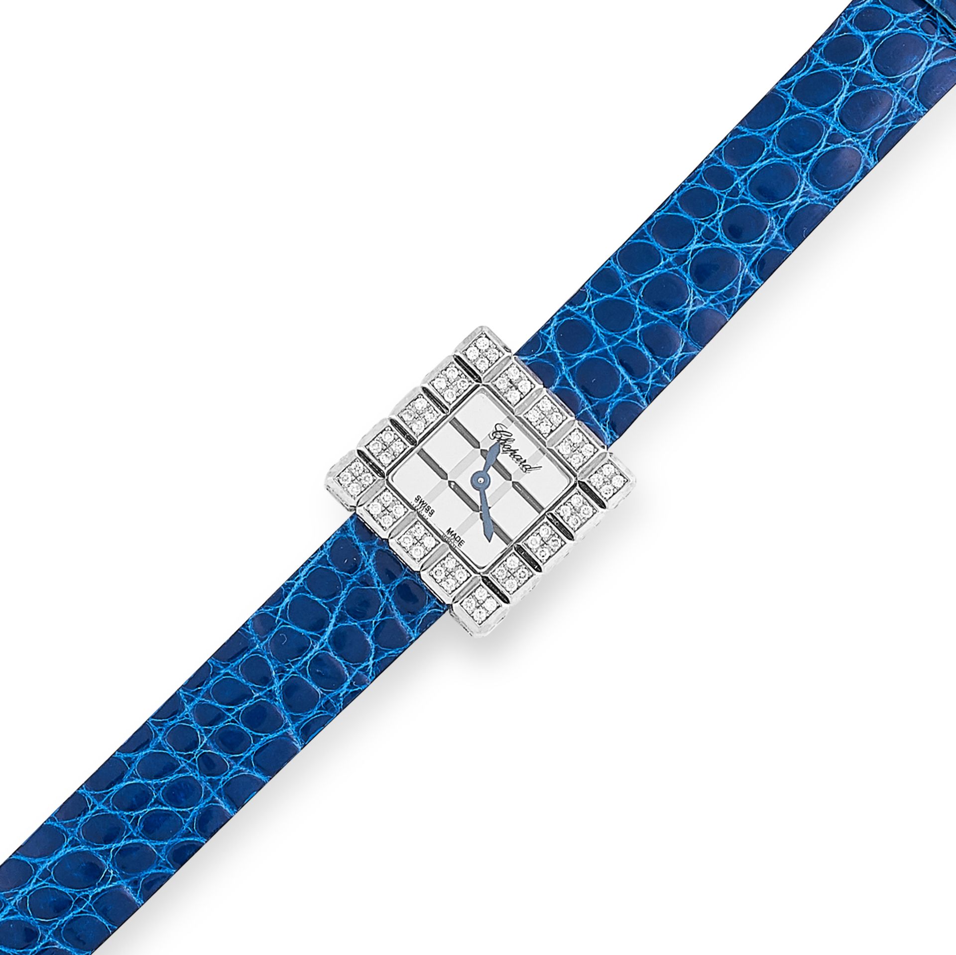 LADIES DIAMOND ICE CUBE WATCH, CHOPARD the bezel set with round cut diamonds and on a blue leather - Bild 2 aus 2