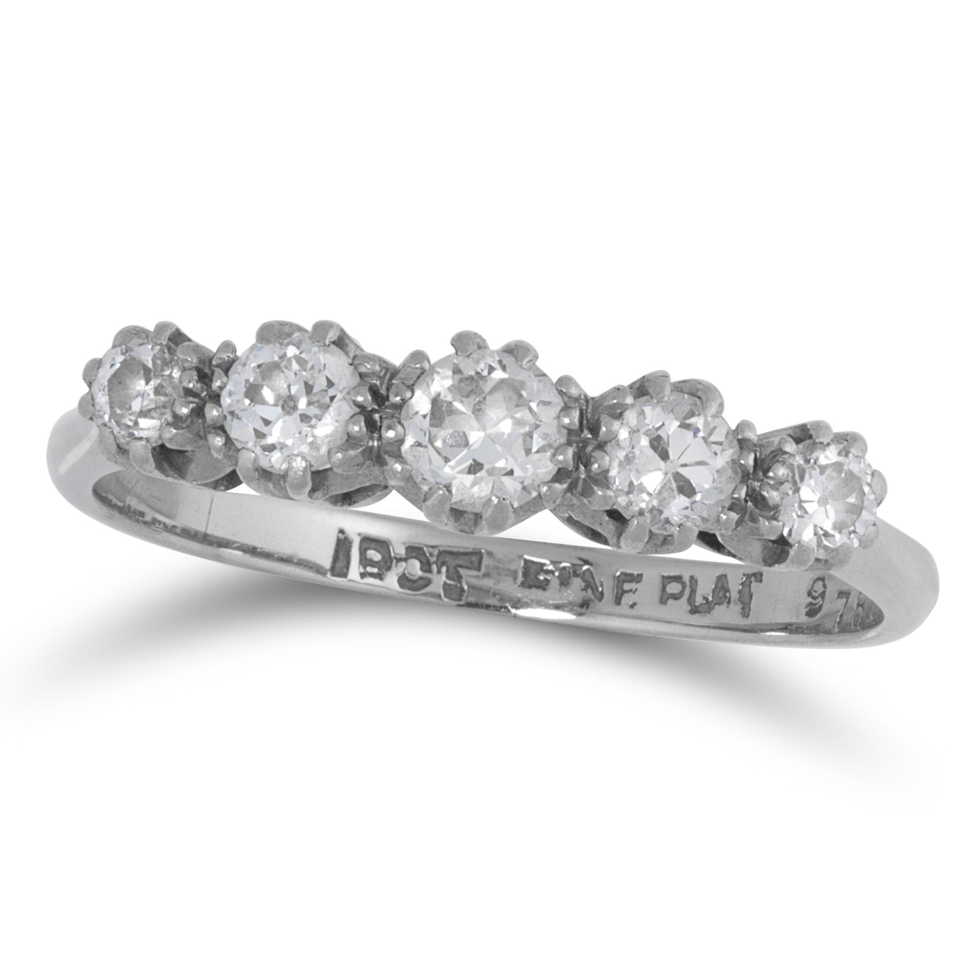 DIAMOND DIAMOND FIVE STONE RING set with five round cut diamonds, size L / 6, 2.4g.