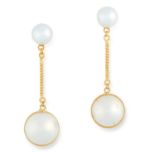 PEARL DROP EARRINGS set with a pearl and a pearl drop, 4.4cm, 4.4g.