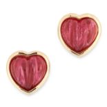 CRYSTAL HEART EARRINGS each set with polished red crystals, 1.7cm, 15.3g.