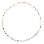 MULTICOLOURED SAPPHIRE NECKLACE set with oval cut white, pink, blue and green sapphires, 47cm, 4.